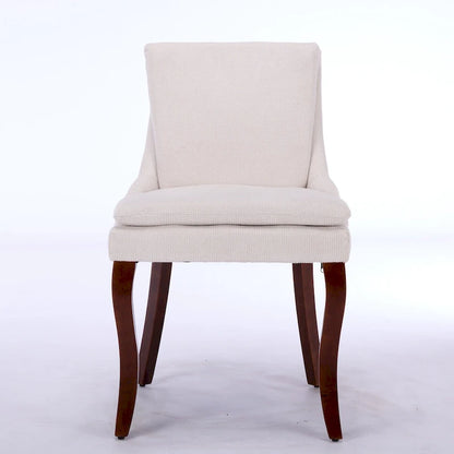 Double-layer Cushioned Dining Chairs Set of 2 Chenille Mid-Back Chair with Nailhead Trim Side Chair with Bent Wood Legs