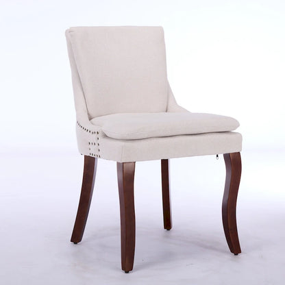 Double-layer Cushioned Dining Chairs Set of 2 Chenille Mid-Back Chair with Nailhead Trim Side Chair with Bent Wood Legs