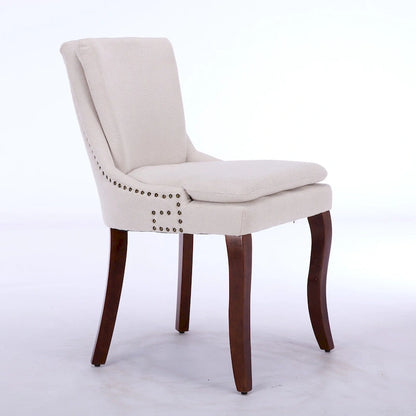 Double-layer Cushioned Dining Chairs Set of 2 Chenille Mid-Back Chair with Nailhead Trim Side Chair with Bent Wood Legs