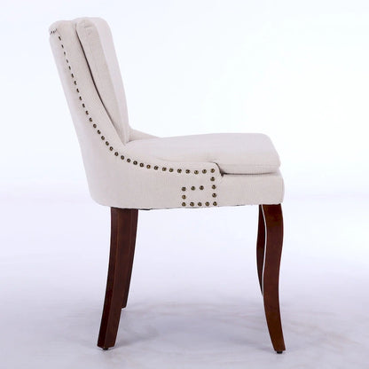 Double-layer Cushioned Dining Chairs Set of 2 Chenille Mid-Back Chair with Nailhead Trim Side Chair with Bent Wood Legs