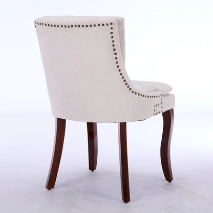 Double-layer Cushioned Dining Chairs Set of 2 Chenille Mid-Back Chair with Nailhead Trim Side Chair with Bent Wood Legs