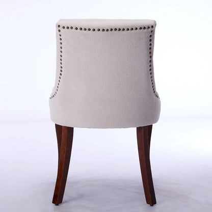 Double-layer Cushioned Dining Chairs Set of 2 Chenille Mid-Back Chair with Nailhead Trim Side Chair with Bent Wood Legs