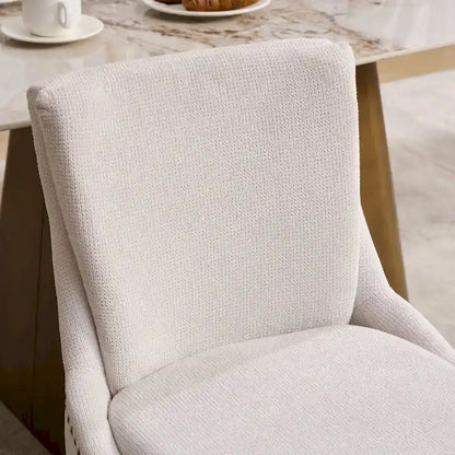 Double-layer Cushioned Dining Chairs Set of 2 Chenille Mid-Back Chair with Nailhead Trim Side Chair with Bent Wood Legs