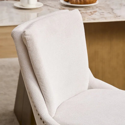 Double-layer Cushioned Dining Chairs Set of 2 Chenille Mid-Back Chair with Nailhead Trim Side Chair with Bent Wood Legs