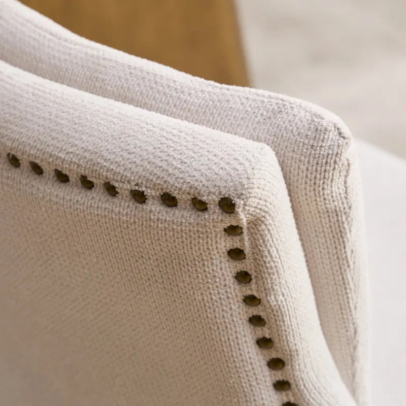 Double-layer Cushioned Dining Chairs Set of 2 Chenille Mid-Back Chair with Nailhead Trim Side Chair with Bent Wood Legs