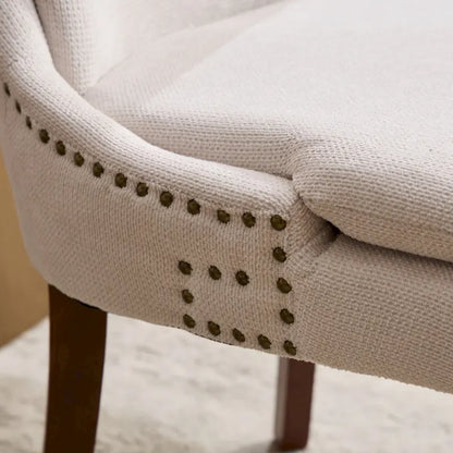 Double-layer Cushioned Dining Chairs Set of 2 Chenille Mid-Back Chair with Nailhead Trim Side Chair with Bent Wood Legs