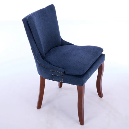 Double-layer Cushioned Dining Chairs Set of 2 Chenille Mid-Back Chair with Nailhead Trim Side Chair with Bent Wood Legs