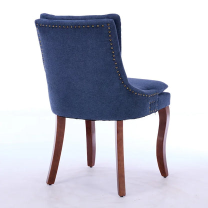 Double-layer Cushioned Dining Chairs Set of 2 Chenille Mid-Back Chair with Nailhead Trim Side Chair with Bent Wood Legs