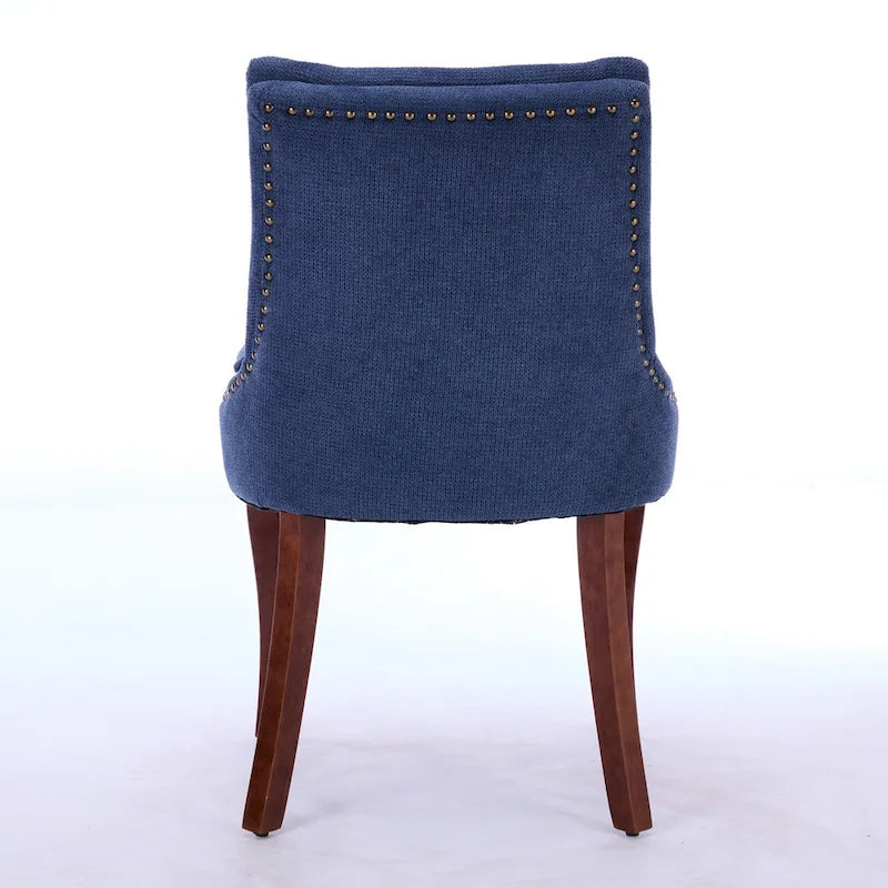 Double-layer Cushioned Dining Chairs Set of 2 Chenille Mid-Back Chair with Nailhead Trim Side Chair with Bent Wood Legs