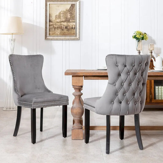 Velvet Upholstered Dining Chair with Wing Back Modern Kitchen Chair with Nailhead Trim Wood Frame Side Chair, Set of 2