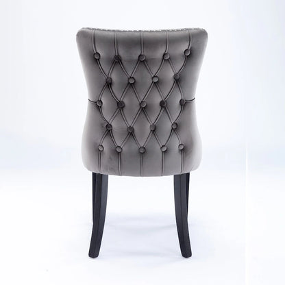Velvet Upholstered Dining Chair with Wing Back Modern Kitchen Chair with Nailhead Trim Wood Frame Side Chair, Set of 2
