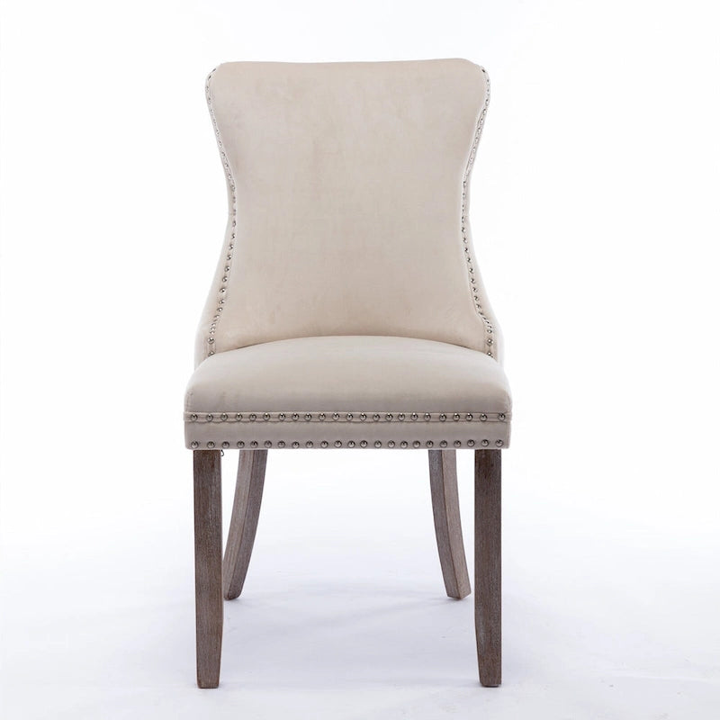 Velvet Upholstered Dining Chair with Wing Back Modern Kitchen Chair with Nailhead Trim Wood Frame Side Chair, Set of 2