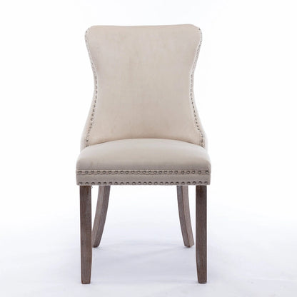 Velvet Upholstered Dining Chair with Wing Back Modern Kitchen Chair with Nailhead Trim Wood Frame Side Chair, Set of 2