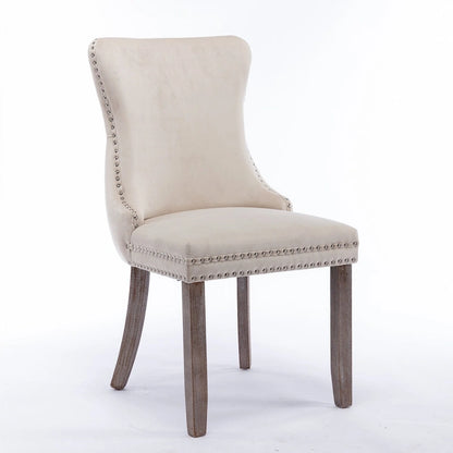 Velvet Upholstered Dining Chair with Wing Back Modern Kitchen Chair with Nailhead Trim Wood Frame Side Chair, Set of 2