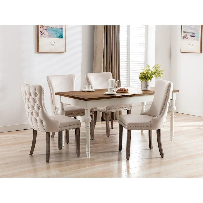 Velvet Upholstered Dining Chair with Wing Back Modern Kitchen Chair with Nailhead Trim Wood Frame Side Chair, Set of 2