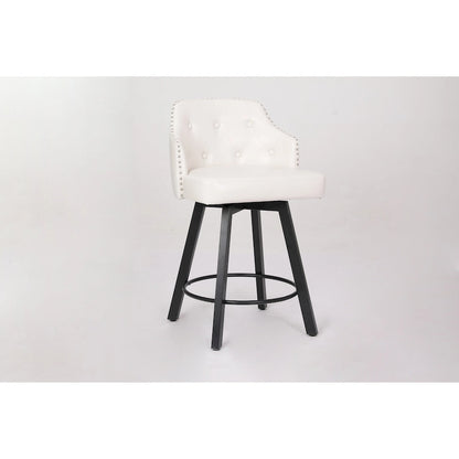 Vintage Set of 2 Swivel Bar Stools with Button-Tufted Backrest, Nailhead Trim, Metal Legs for Kitchen Island Dining Room Bar