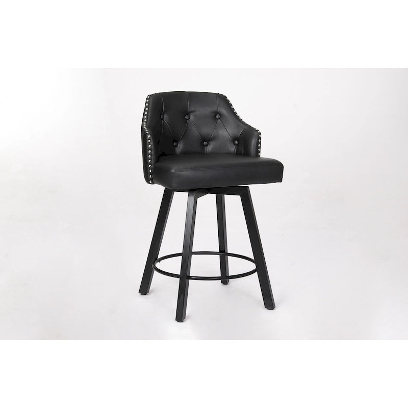 Vintage Set of 2 Swivel Bar Stools with Button-Tufted Backrest, Nailhead Trim, Metal Legs for Kitchen Island Dining Room Bar