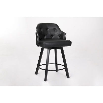 Vintage Set of 2 Swivel Bar Stools with Button-Tufted Backrest, Nailhead Trim, Metal Legs for Kitchen Island Dining Room Bar