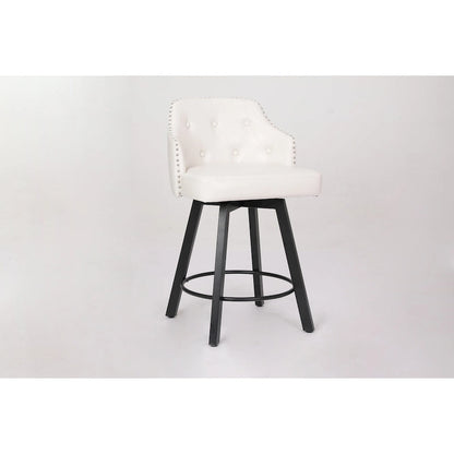 Vintage Set of 2 Swivel Bar Stools with Button-Tufted Backrest, Nailhead Trim, Metal Legs for Kitchen Island Dining Room Bar