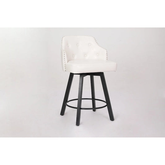 Vintage Set of 2 Swivel Bar Stools with Button-Tufted Backrest, Nailhead Trim, Metal Legs for Kitchen Island Dining Room Bar