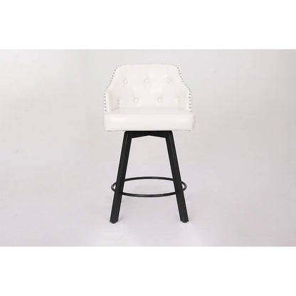 Vintage Set of 2 Swivel Bar Stools with Button-Tufted Backrest, Nailhead Trim, Metal Legs for Kitchen Island Dining Room Bar