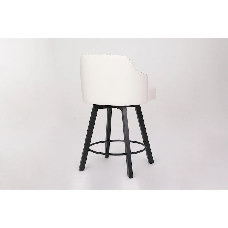 Vintage Set of 2 Swivel Bar Stools with Button-Tufted Backrest, Nailhead Trim, Metal Legs for Kitchen Island Dining Room Bar