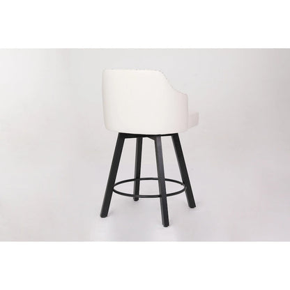 Vintage Set of 2 Swivel Bar Stools with Button-Tufted Backrest, Nailhead Trim, Metal Legs for Kitchen Island Dining Room Bar