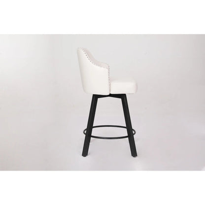 Vintage Set of 2 Swivel Bar Stools with Button-Tufted Backrest, Nailhead Trim, Metal Legs for Kitchen Island Dining Room Bar