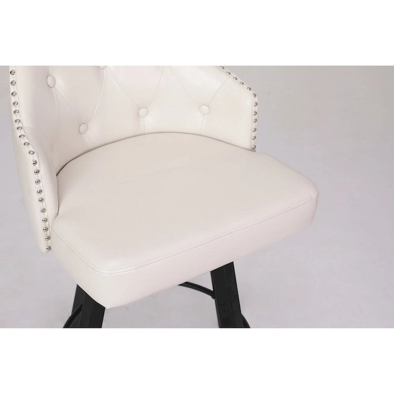 Vintage Set of 2 Swivel Bar Stools with Button-Tufted Backrest, Nailhead Trim, Metal Legs for Kitchen Island Dining Room Bar