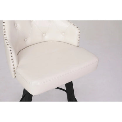 Vintage Set of 2 Swivel Bar Stools with Button-Tufted Backrest, Nailhead Trim, Metal Legs for Kitchen Island Dining Room Bar