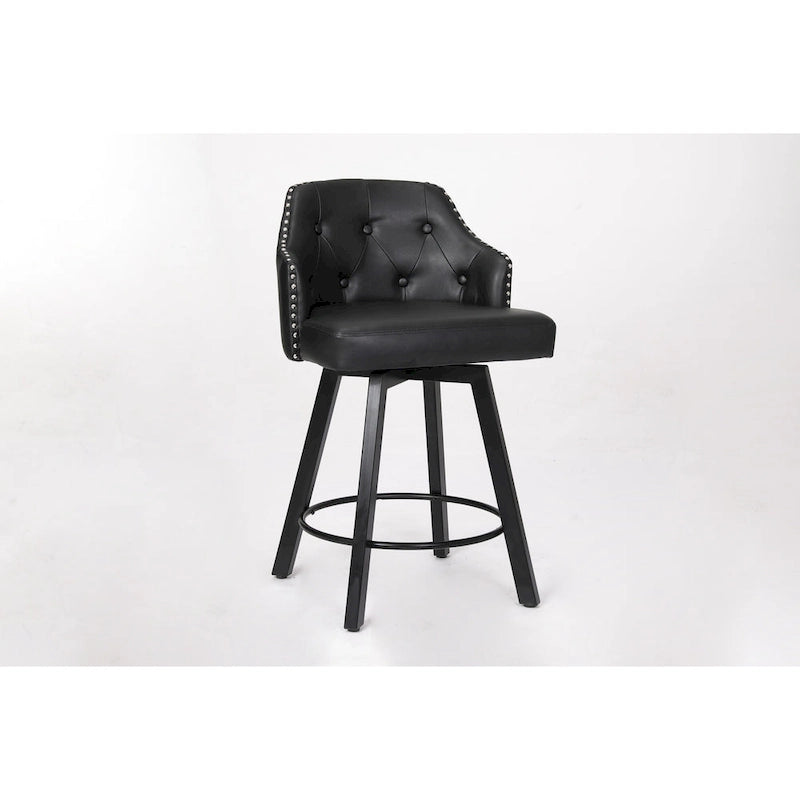 Vintage Set of 2 Swivel Bar Stools with Button-Tufted Backrest, Nailhead Trim, Metal Legs for Kitchen Island Dining Room Bar