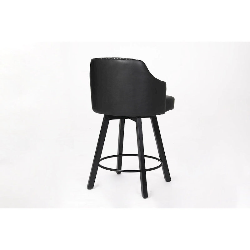 Vintage Set of 2 Swivel Bar Stools with Button-Tufted Backrest, Nailhead Trim, Metal Legs for Kitchen Island Dining Room Bar