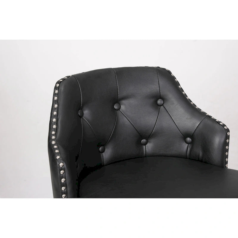 Vintage Set of 2 Swivel Bar Stools with Button-Tufted Backrest, Nailhead Trim, Metal Legs for Kitchen Island Dining Room Bar