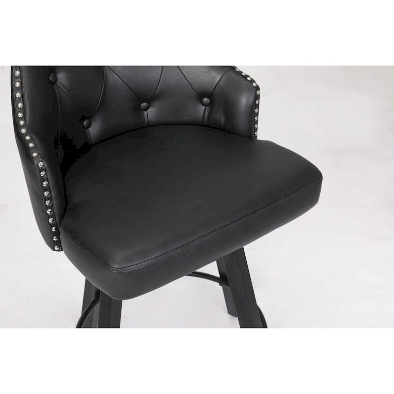 Vintage Set of 2 Swivel Bar Stools with Button-Tufted Backrest, Nailhead Trim, Metal Legs for Kitchen Island Dining Room Bar