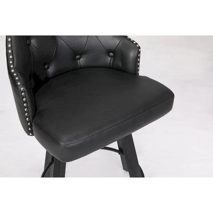 Vintage Set of 2 Swivel Bar Stools with Button-Tufted Backrest, Nailhead Trim, Metal Legs for Kitchen Island Dining Room Bar