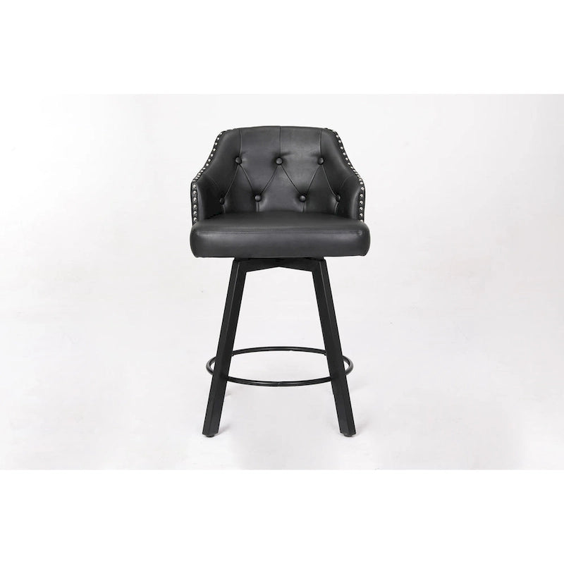 Vintage Set of 2 Swivel Bar Stools with Button-Tufted Backrest, Nailhead Trim, Metal Legs for Kitchen Island Dining Room Bar