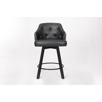 Vintage Set of 2 Swivel Bar Stools with Button-Tufted Backrest, Nailhead Trim, Metal Legs for Kitchen Island Dining Room Bar