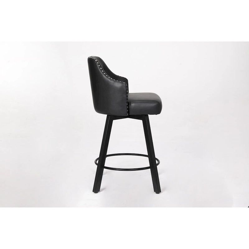 Vintage Set of 2 Swivel Bar Stools with Button-Tufted Backrest, Nailhead Trim, Metal Legs for Kitchen Island Dining Room Bar