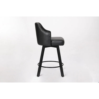 Vintage Set of 2 Swivel Bar Stools with Button-Tufted Backrest, Nailhead Trim, Metal Legs for Kitchen Island Dining Room Bar