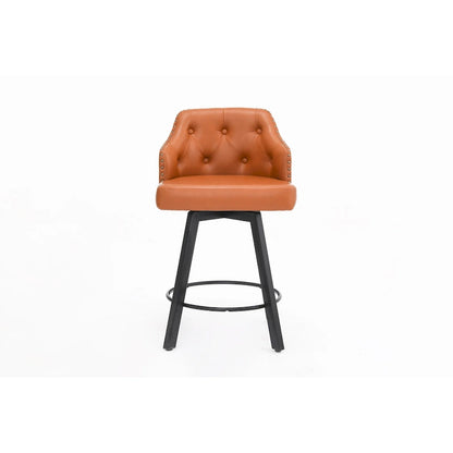 Vintage Set of 2 Swivel Bar Stools with Button-Tufted Backrest, Nailhead Trim, Metal Legs for Kitchen Island Dining Room Bar