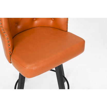 Vintage Set of 2 Swivel Bar Stools with Button-Tufted Backrest, Nailhead Trim, Metal Legs for Kitchen Island Dining Room Bar