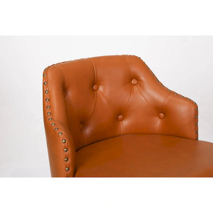 Vintage Set of 2 Swivel Bar Stools with Button-Tufted Backrest, Nailhead Trim, Metal Legs for Kitchen Island Dining Room Bar