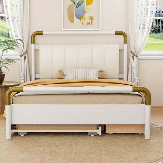 Queen Wood Platform Bed with 2 Drawers & Twin XL Trundle