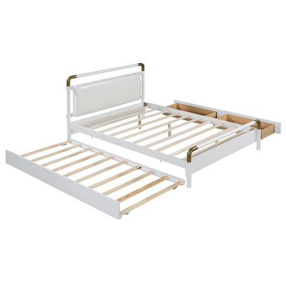 Queen Wood Platform Bed with 2 Drawers & Twin XL Trundle