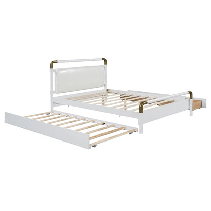 Queen Wood Platform Bed with 2 Drawers & Twin XL Trundle
