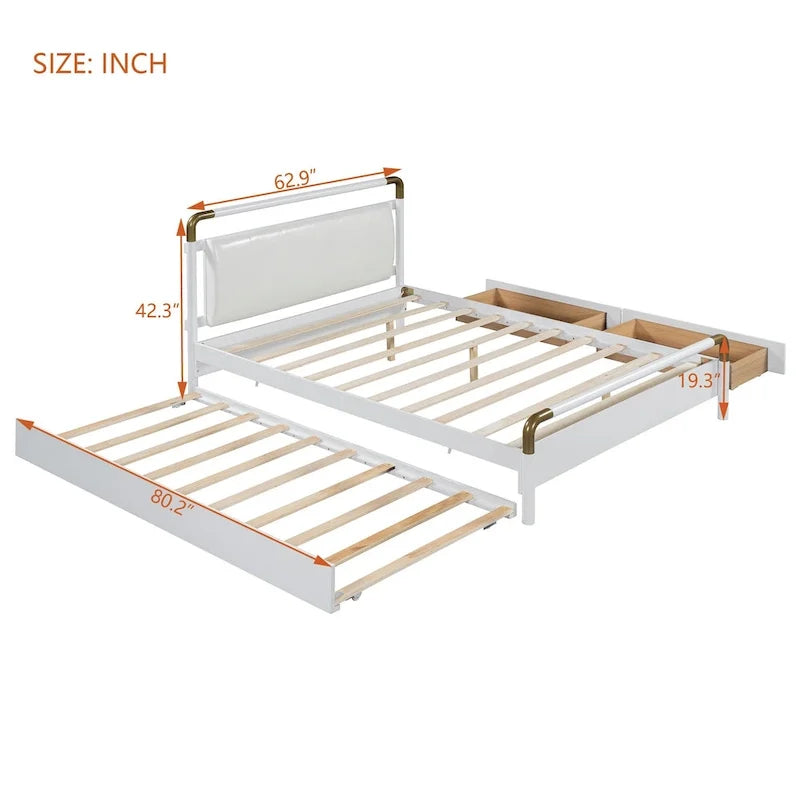 Queen Wood Platform Bed with 2 Drawers & Twin XL Trundle