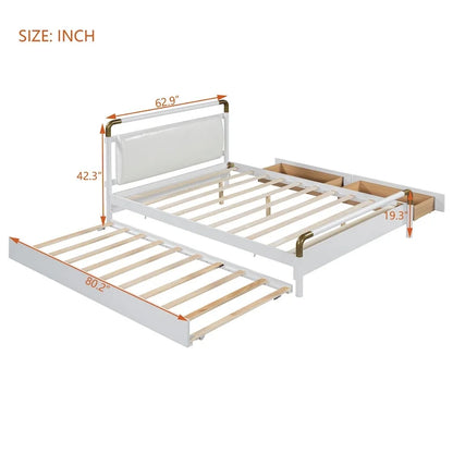 Queen Wood Platform Bed with 2 Drawers & Twin XL Trundle