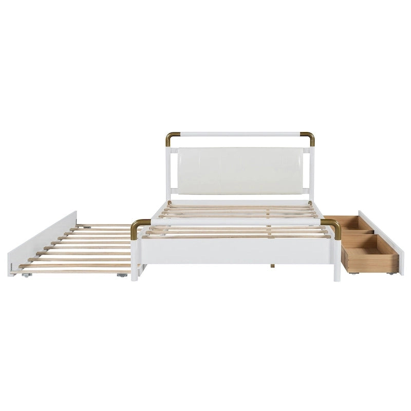 Queen Wood Platform Bed with 2 Drawers & Twin XL Trundle