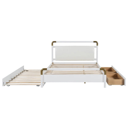 Queen Wood Platform Bed with 2 Drawers & Twin XL Trundle