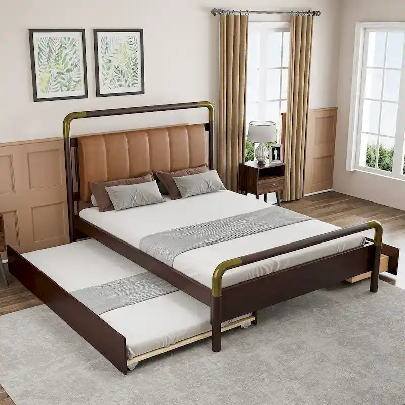 Queen Wood Platform Bed with 2 Drawers & Twin XL Trundle